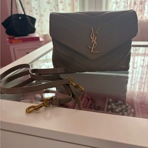 Chevron Crossbody Bag in Taupe Brown with Gold Hardware